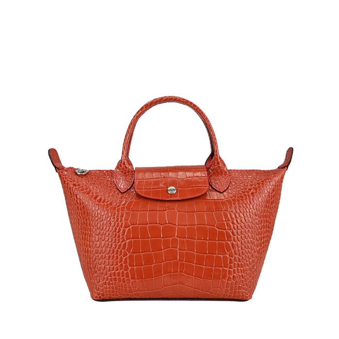 Le Pliage Cuir Croco S Top Handle Bag Orange (L1512HVC838) 100% Authenticity