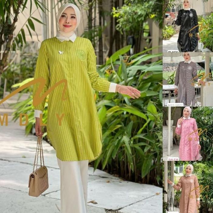 [READY] (9) MDLY MEIDY BAJU ATASAN TUNIK WANITA KATUN BORDIR MEIDY STRIPES TUNIK BY MDLY. NAZRA SHA