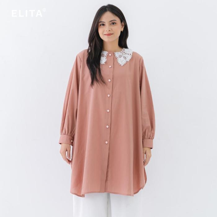[READY] ELITA MINA TUNIK ELITA KATUN ATASAN WANITA ATASAN KERAH BORDIR