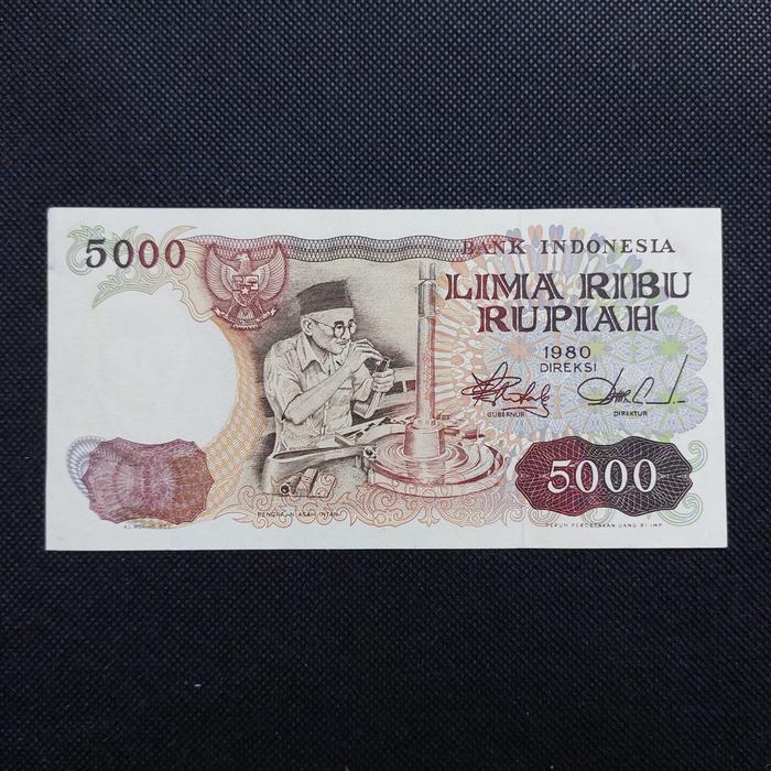 Uang Kertas Kuno 5000 Rupiah Tahun 1980 Asah Intan - 926