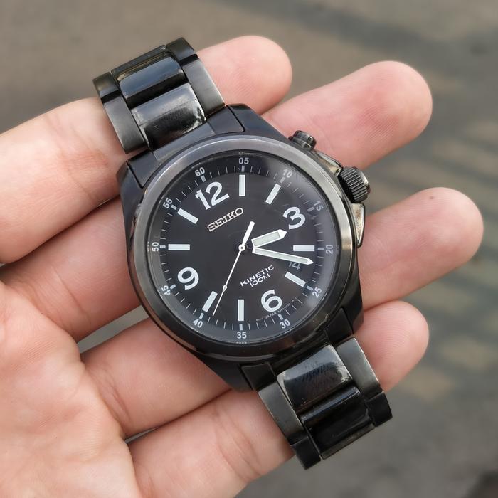 X SOLD / LAKU / PAYU X !!! jam tangan Seiko kinetic 5m62-0ch0 sport full black mulus timeless elegan