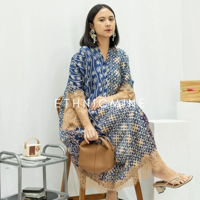 Dress Biru Kaftan Batik Kaftan Jumbo Kaftan Terbaru Kaftan Viscose Dress Batik Modern Dress Jumbo Dr