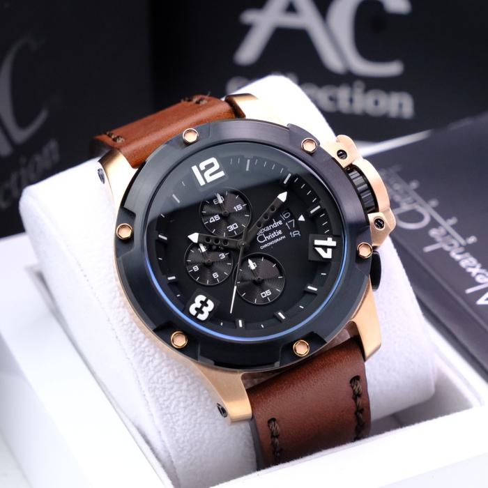 JAM TANGAN PRIA ALEXANDRE CHRISTIE AC 6295 AC6295 BLACK ROSEGOLD BROWN ORIGINAL