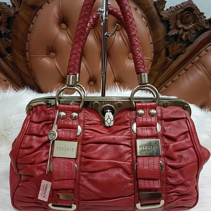 Versace Red Leather Hand Tote Bag