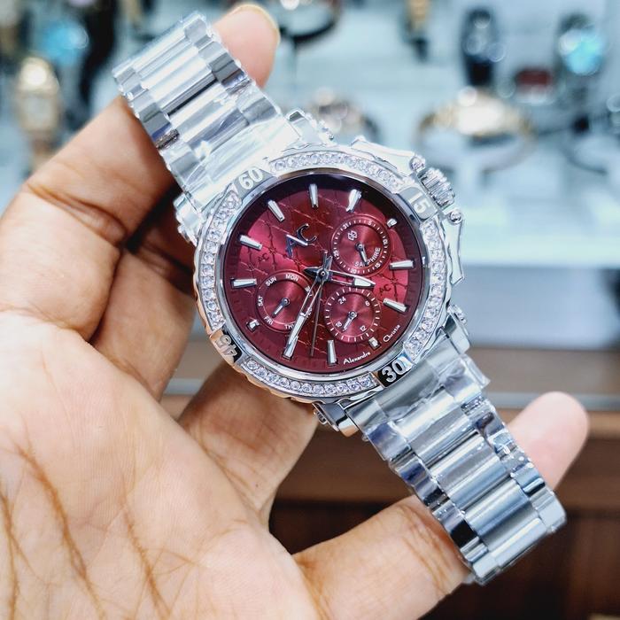 JAM TANGAN WANITA ALEXANDRE CHRISTIE AC 9205 AC9205 SILVER RED SAPPHIRE ORIGINAL