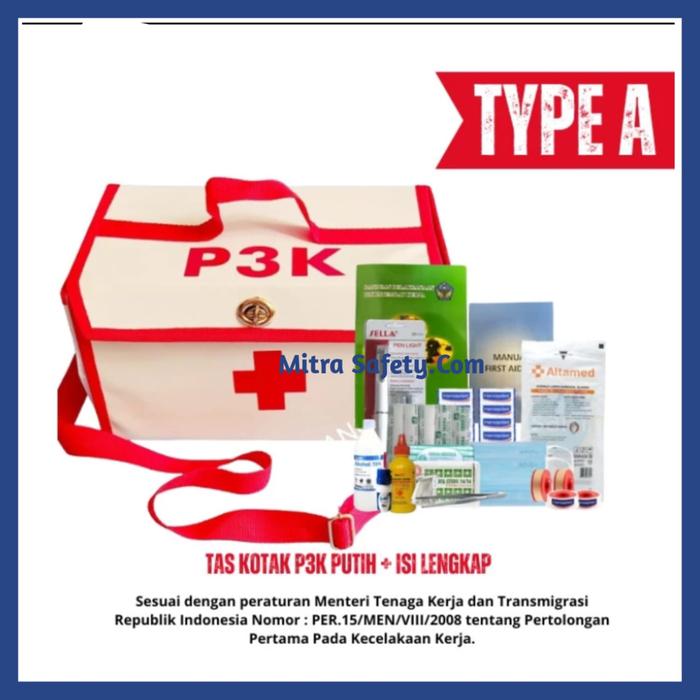 Tas P3k Jinjing Putih / Tas Box P3k Jinjing Putih + Isi Lengkap Type A