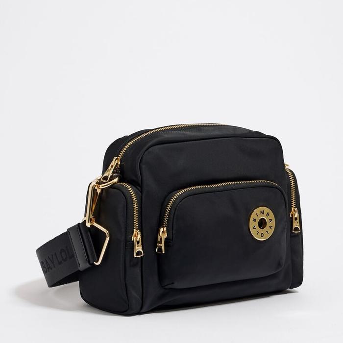 Tas Wanita Original Bimba Y Lola Medium Nylon Crossbody Bag Black dan Pink Strap Lebar