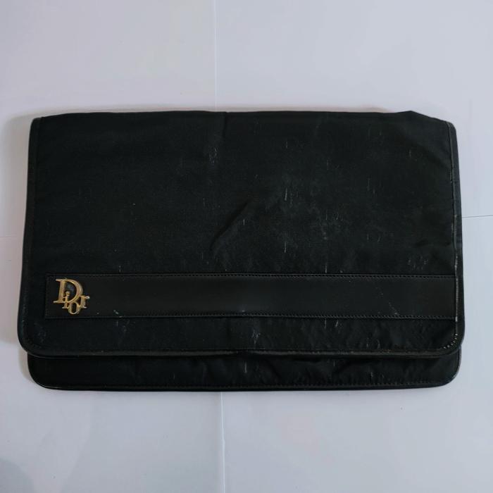Auth Christian Dior Canvas Black Cluth Hand Bag Preloved Tas Tangan