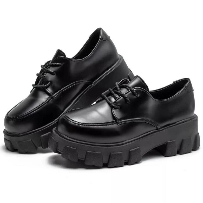 Borong [Tebus ] Sepatu Sneakers Boots Fashion Wanita Oxford Black Shoes Fl 66