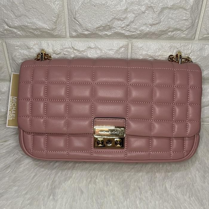 tas wanita mk tribeca large quilted shoulder bag sunset rose sj