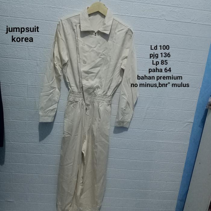 jumpsuit korean style / jumpsuit putih / jumpsuit lengan panjang / pl