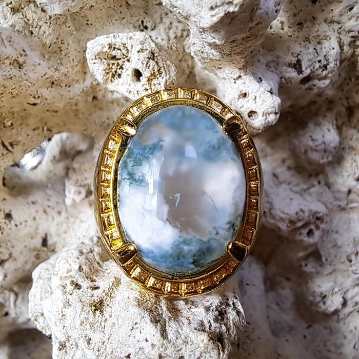 Cincin Batu Natural Lumut Java Moss Agate # 1