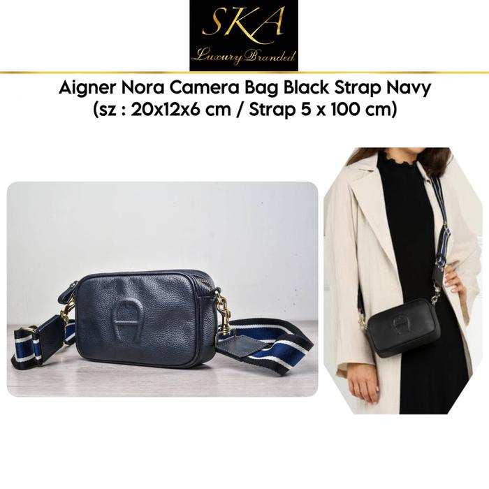 Aigner Nora Camera Bag Black Strap Navy