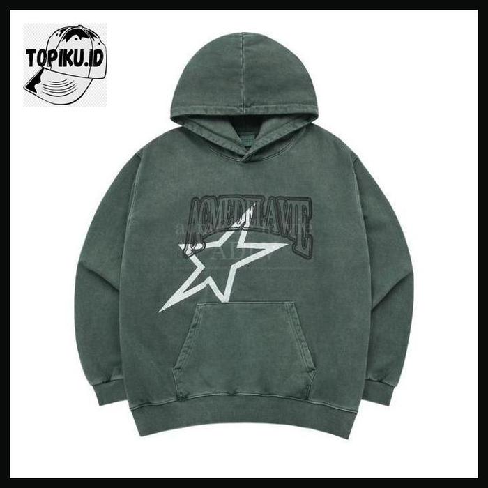 TOPIKU.ID [acme de la vie] ADLV Star AE Logo Pigment Washing Hoodie Green