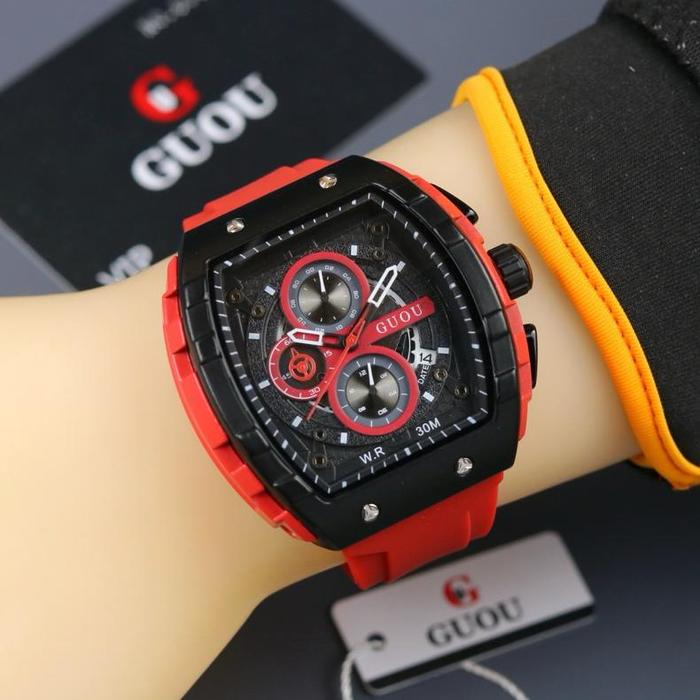 ORI Jam Tangan Pria / Cowok Guou Chronograph Aktif ( 5.0cm ) Strap Tali Rubber