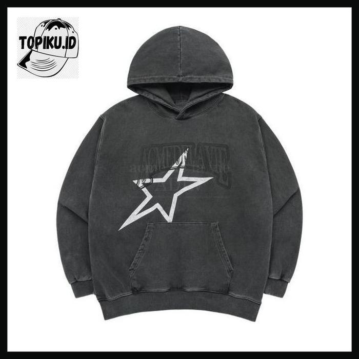TOPIKU.ID [acme de la vie] ADLV Star AE Logo Pigment Washing Hoodie Charcoal
