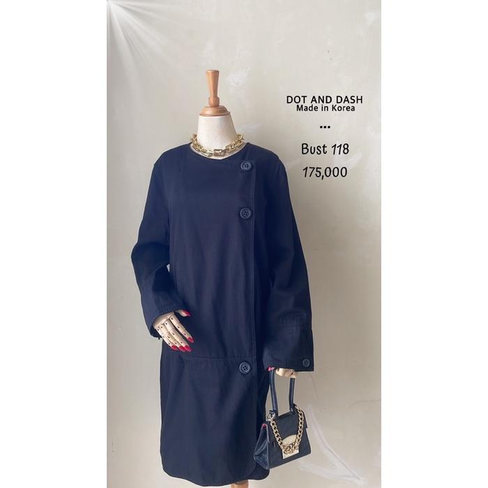 Coat dress hitam kancing bigsize oversized tebal furing premium mewah keren preloved murah kancing s