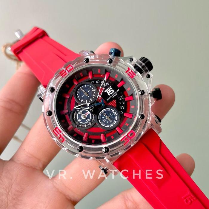 NEW ARRIVAL Jam Tangan Pria T5 H 4004G Original Acryclic Case Transparan Chronograph Water Resistant