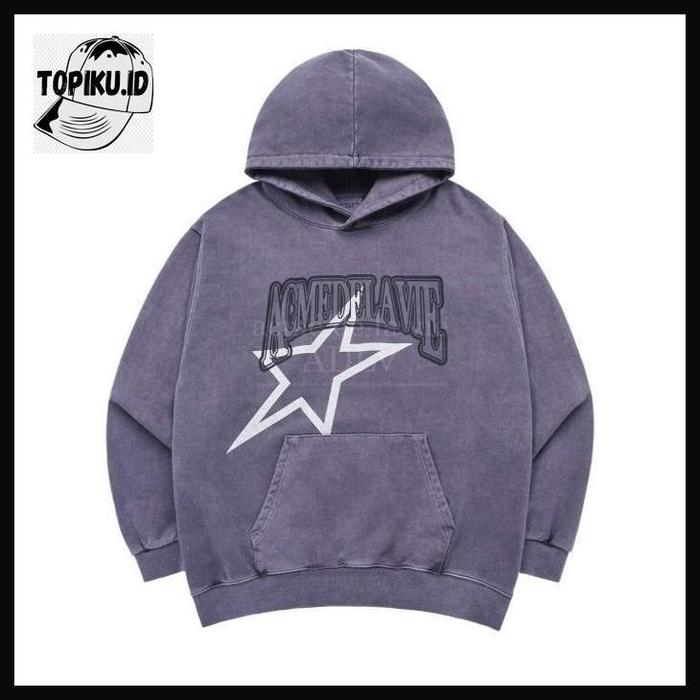 TOPIKU.ID [acme de la vie] ADLV Star AE Logo Pigment Washing Hoodie Purple