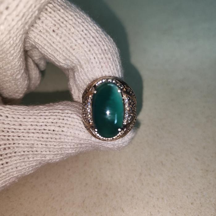 Natural Hijau Garut Ohen (Natural Green Chalcedony) Ring Perak Handmade