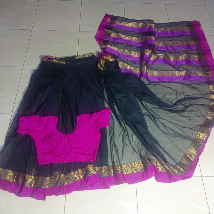 Sari instan india wanita dewasa hitam ungu