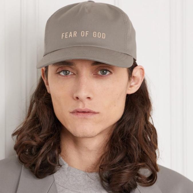 Fear of God Eternal Logo Flocked Cotton Baseball Cap Gray Beige Black Original Product