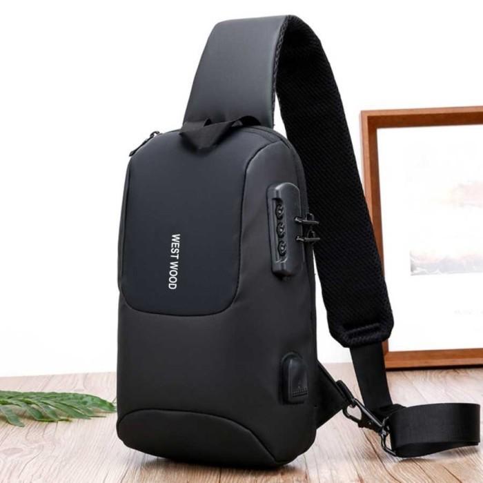 IMPORT Tas selempang Sling Bag ANTI MALING With Usb ANTI AIR WATERPROOF Polo Mark Bange Navy Rayden 