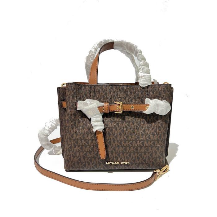 tas wanita mk emilia small satchel brown ss