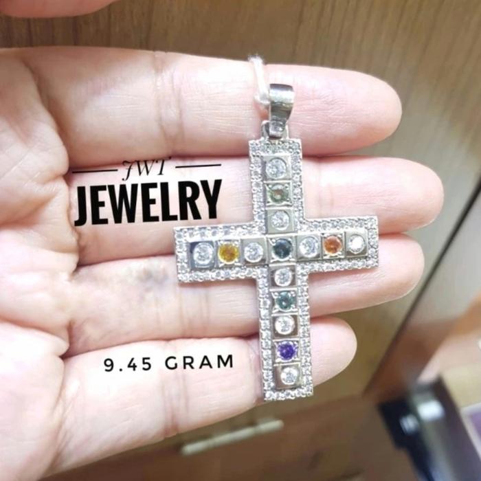 LIONTIN EMAS SALIB FULL MATA KEREN FASHION BATU ASLI NATURAL TOPAZ