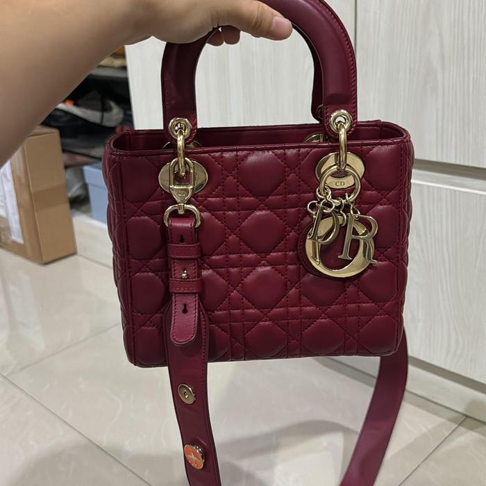 LADY DIOR SMALL GHW BURGUNDY 2018