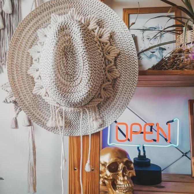 Hiasan Topi Pantai Macrame, Macrame Hat Band, Topi Pantai Macrame, Hiasan Dinding Macrame