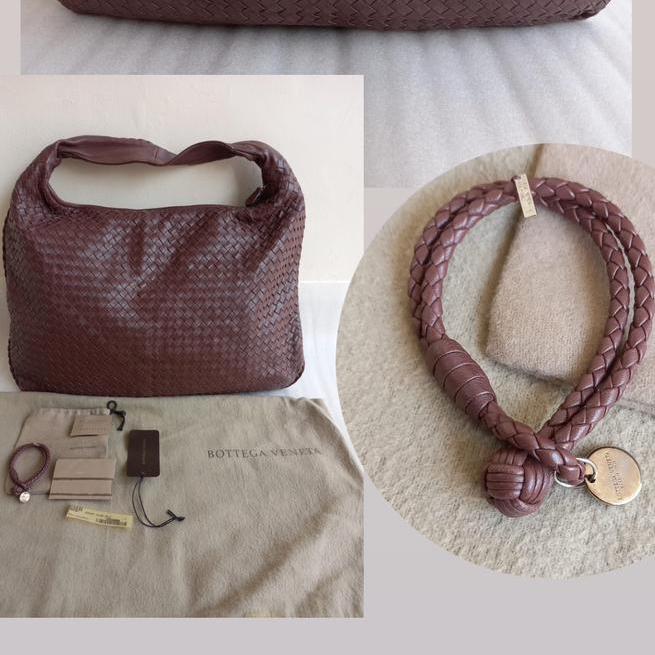 BUNDLING - Preloved BV Bottega Veneta Intrecciato Maxi Hobo Bag Brown 2009 + BV Bracelet brown