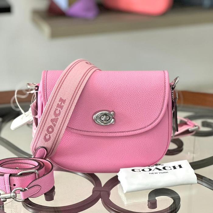 COACH PEBBLE LEATHER WILLOW SADDLE BAG VIVID PINK