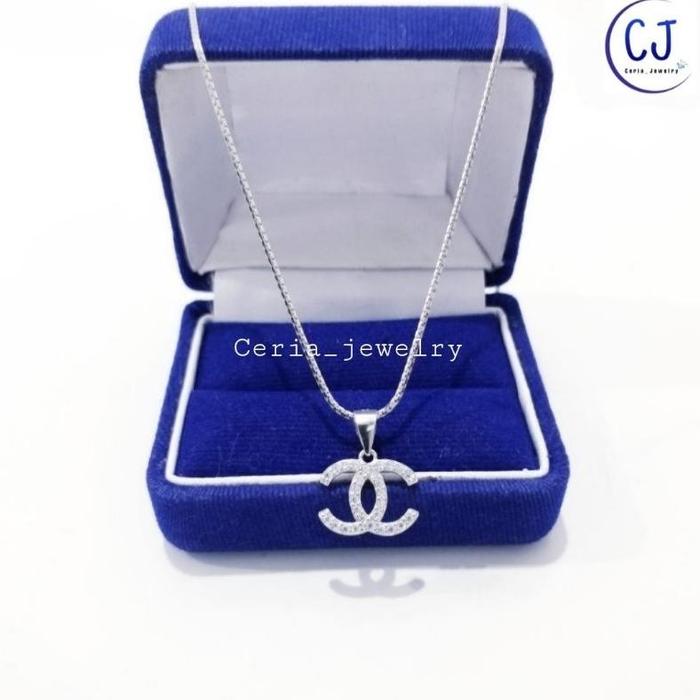 Kalung Perak Silver Wanita 925 Lapis Emas Putih Model Permata Putih - Kalung Wanita Anti Karat - Kal