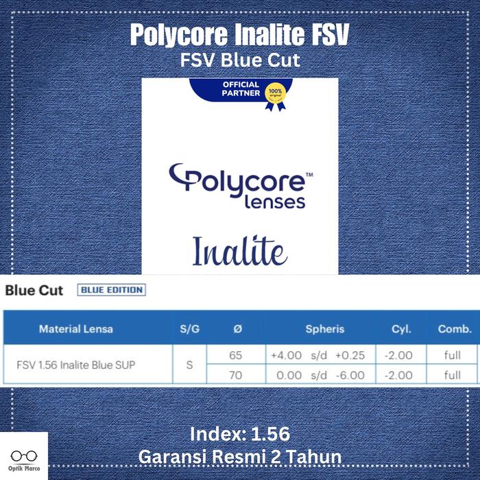Lensa Kacamata Blueray Polycore Inalite FSV 1.56 Blue SUP