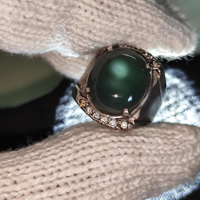 Natural Hijau Garut Ohen (Natural Green Chalcedony) Ring Perak