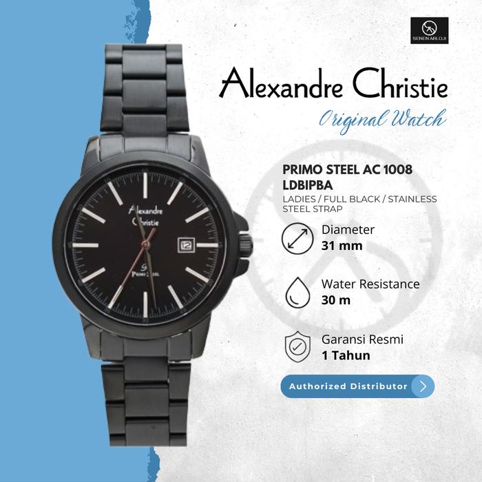 Jam Tangan Wanita Alexandre Christie AC 1008 Original Strap Stainless Steel - Full Hitam Watch Quart