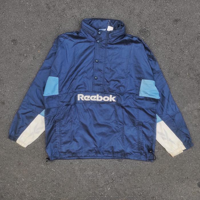 VINTAGE REEBOK COLOR BLOCK BIG LOGO ANORAK SIDE POCKET GROPCORE OVER