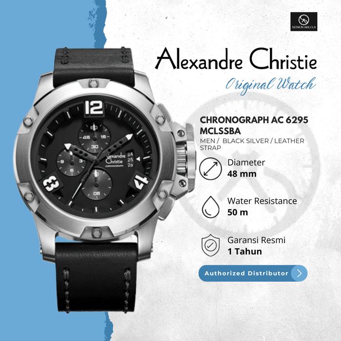 Jam Tangan Pria Alexandre Christie AC 6295 Original Tanggal Dan Chrono Aktif Strap Leather - Black S