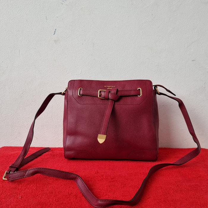 TAS SLING WANITA KULIT ASLI BEANPOLE SECOND BRANDED IMPORT MAROON / TAS SELEMPANG WANITA