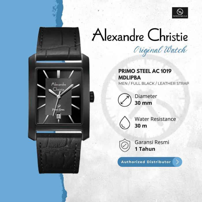 Jam Tangan Pria Alexandre Christie AC 1019 Original Tanggal Aktif Strap Leather - Full Black