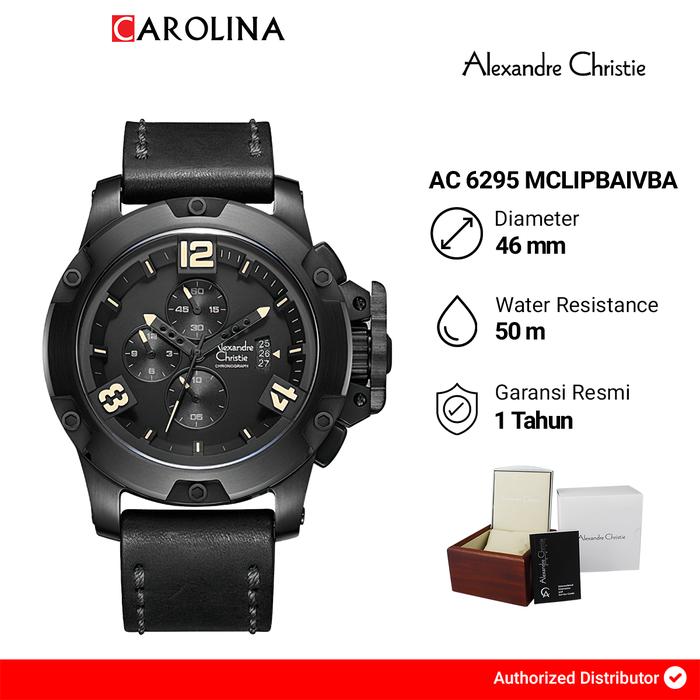Jam Tangan Pria Alexandre Christie Chronograph AC 6295 MCLIPBAIVBA Black Dial Black Leather Strap