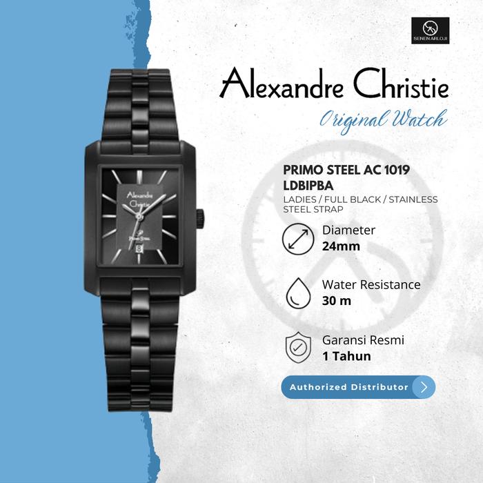 Jam Tangan Wanita Alexandre Christie AC 1019 Original Tanggal Aktif Strap Stainless Steel - Full Bla
