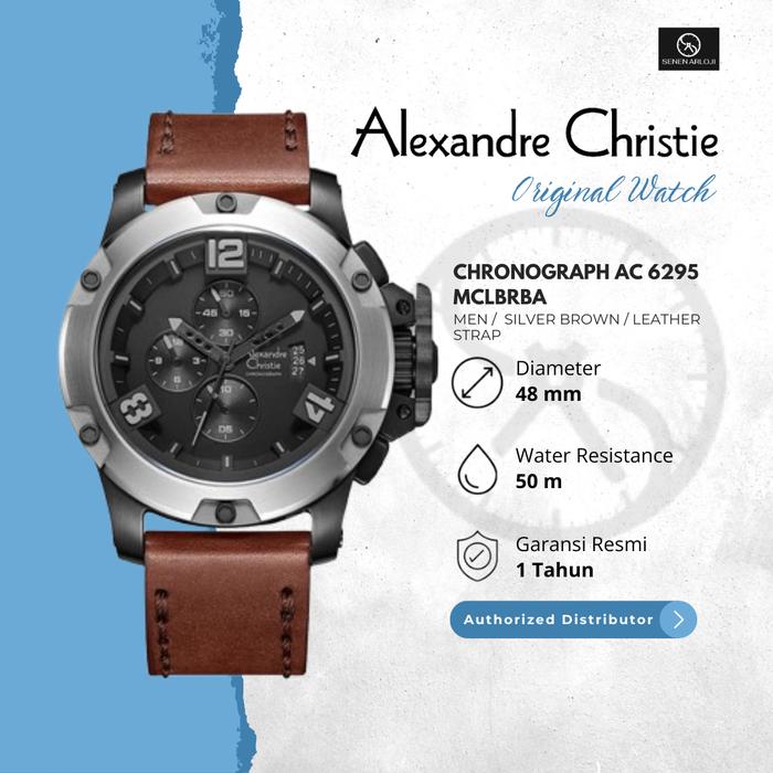 Jam Tangan Pria Alexander Christie AC 6295 Original Chronograph Strap Leather - Silver Black