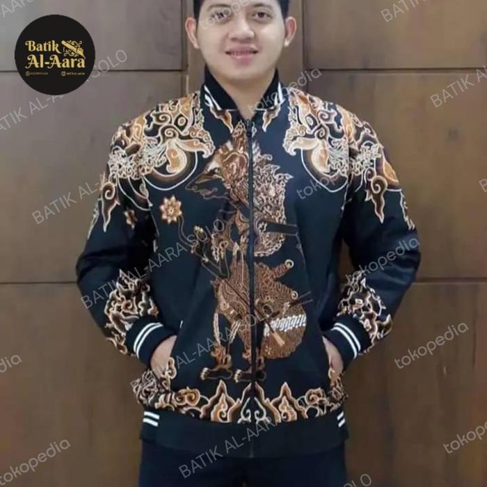jaket batik bomber terlaris KRISNA original Pria Motif Hitam Panjang Cowok Distro Katun