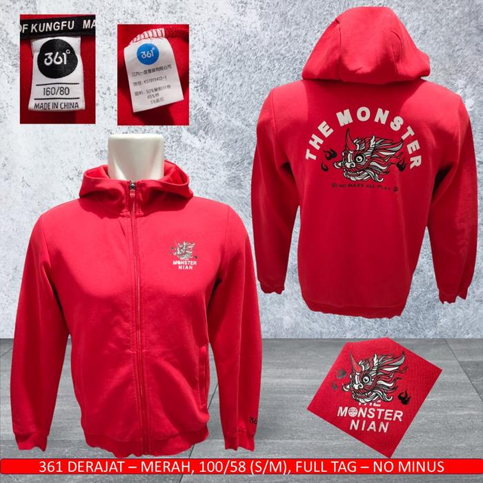 Sweater Hoodie Merah Barongsai/Hoodie Zipper/361 Ori - Bekas/Thrift
