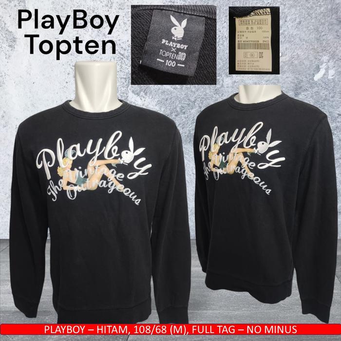 Sweater Hitam Colab Playboy x Topten/Sweater Topten Original - Bekas