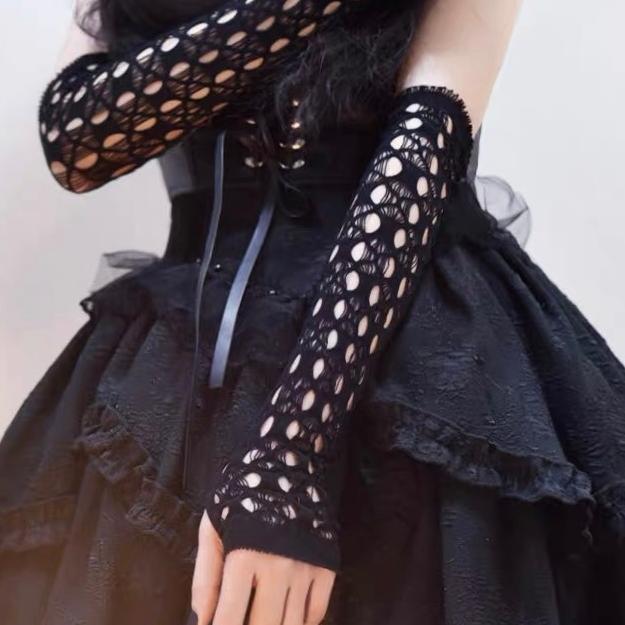 Hollow Fingerless Fairycore Grunge Gloves 8206
