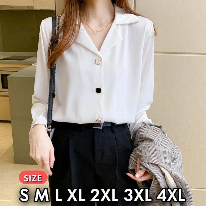 Premium Series ACAPELA Kemeja Polos Atasan Wanita Jumbo Big Size Kemeja Kerja Korea