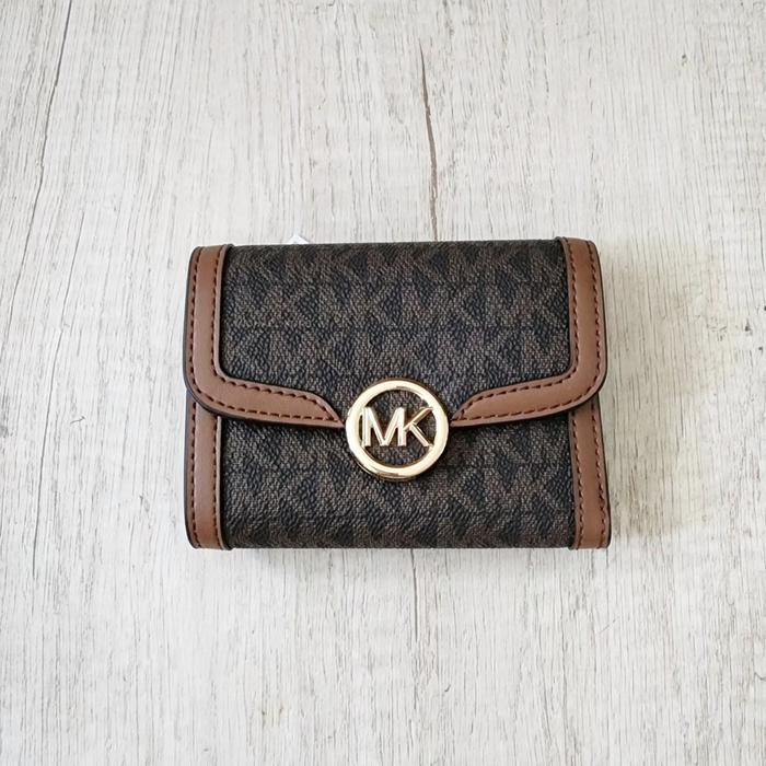 dompet wanita mk leida medium bifold wallet brown ej